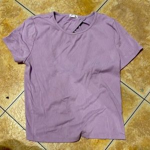 garage open back light purple shirt